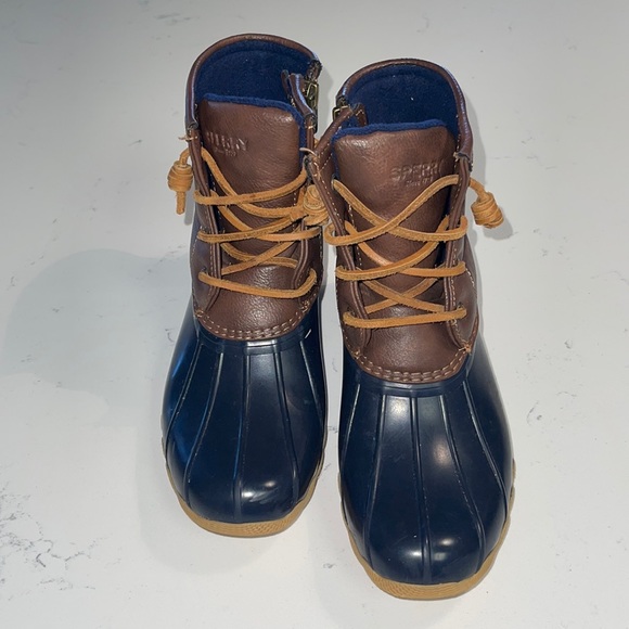 SPERRY Saltwater Boot Girls Size 3US navy and brown leather - Picture 2 of 7